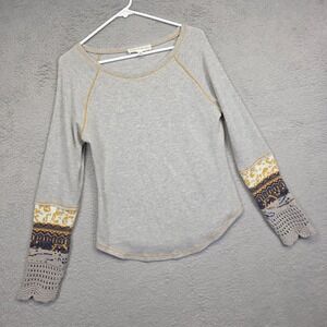 Chelsea and‎ Theodore Top Womens S Gray Thermal Waffle Knit Boho Crochet Artisan